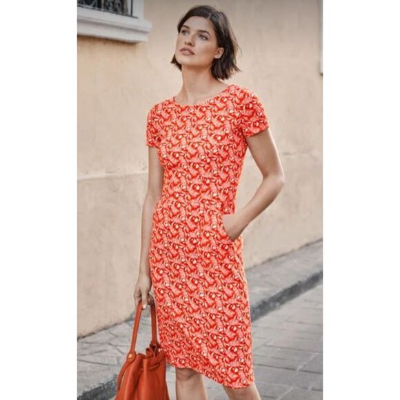 Boden Dresses & Skirts - Boden bodycon cotton pencil Jersey Dress Orange Sunset Jungle Bloom Size 2R